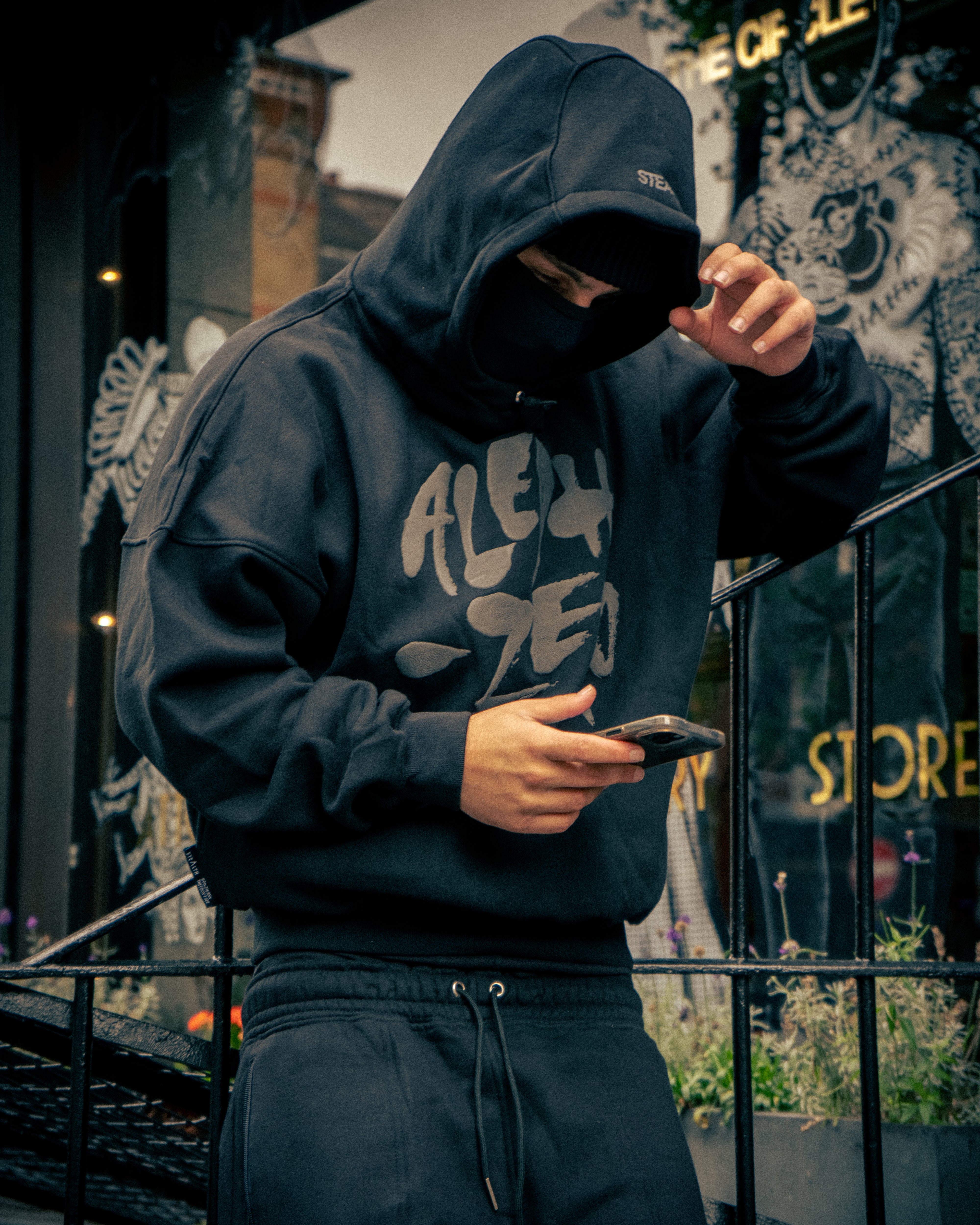 Black hoodie streetwear styling